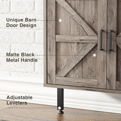 Ladder Bookshelf with Cabinet, 6 Tier Industrial Wall Mount Ladder Bookcase with Farmhouse Cabinet, Tall Narrow Open Ladder Shelf with Metal Frame for Living Room, Bathroom, Home Office, Rustic Grey