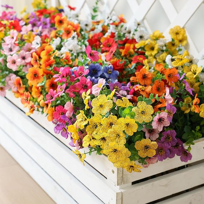 mizii Artificial Flowers for Outdoors 20 Bundles Realistic Faux Silk Flower UV Resistant Fake Plants Outside Decorations for Patio Garden Balcony Yard Porch Summer Indoor Home Decor (Yellow)