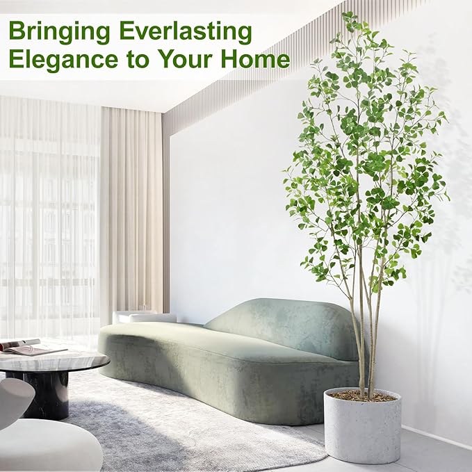 8ft Artificial Ficus Tree with Heart-Shaped Leaves - Lush & Full Branches, 95" Tall Luxurious Faux Heart-Leaf Ficus Tree, Perfect for Modern Home & Office Decor, Natural Look
