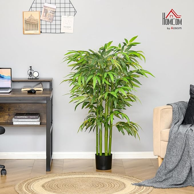 HOMCOM 4.5FT Artificial Bamboo Tree, Decorative Faux Plant in Nursery Pot for Indoor or Decor