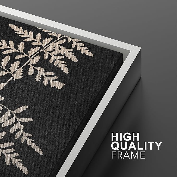 Ashbrook Framed Canvas Print Wall Art Set Black Forest Fern Plant Silhouette Nature Wilderness Illustrations Modern Art Rustic Chic Colorful for Living Room, Bedroom, Office - 24"x36"x3 White