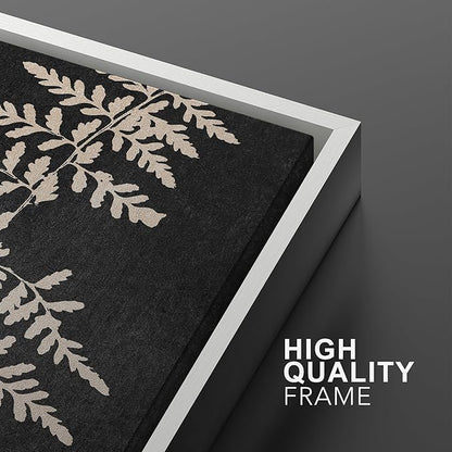Ashbrook Framed Canvas Print Wall Art Set Black Forest Fern Plant Silhouette Nature Wilderness Illustrations Modern Art Rustic Chic Colorful for Living Room, Bedroom, Office - 16"x24"x3 White