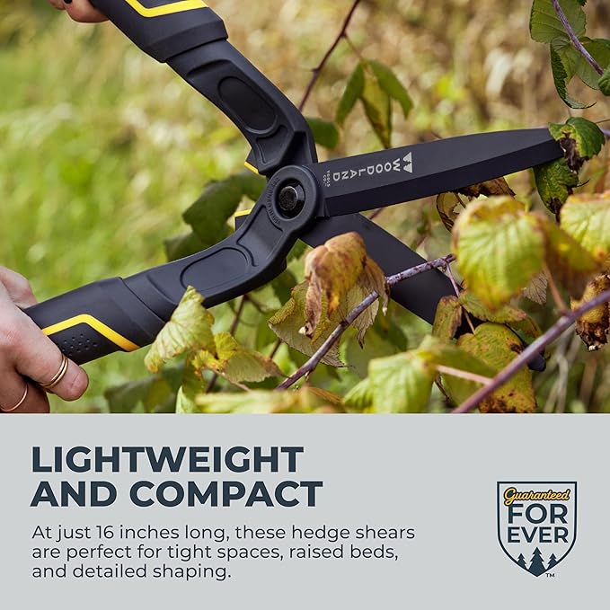 Woodland Tools Duralight Hedge Shears, 16 Inch Lightweight Manual Hedge Clippers with 7.5 Inch Non Stick Blades and Glass-Filled Nylon Handles, Garden Trimmer for Shaping and Precision Cutting