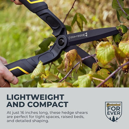 Woodland Tools Duralight Hedge Shears, 16 Inch Lightweight Manual Hedge Clippers with 7.5 Inch Non Stick Blades and Glass-Filled Nylon Handles, Garden Trimmer for Shaping and Precision Cutting