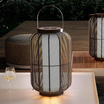 Solar Yard 1-Piece Outdoor Floor Lamp, Solar Water-Resistant Boho Lantern Lights for Outside Hanging Table Lanterns Decoration for Garden, Patio, Porch, Trees, Pathway, Cylinder Black