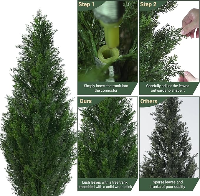 5FT Artificial Topiary Cedar Tree with Pot, Fake Cedar Plant for Indoor Outdoor Décor, UV Resistant Faux Evergreen Tree for Home, Garden, Porch, Office, Artificial Christmas Tree Alternative,2Pack