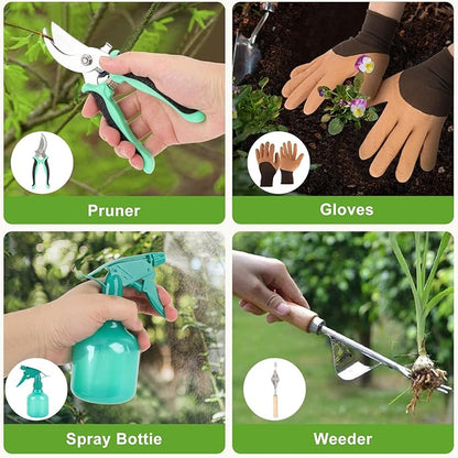 Gardening Tools 9 Piece Heavy Duty Rust-Proof Gardening Tool Set with Storage Bag and Anti-Slip Rubber Gloves, Ideal Gardening Gifts for Mothers and Women