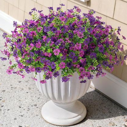 Artificial Fake Mums Flowers for Outdoor Fall Decor, 12 Bundles Faux Flowers Plants Silk Daisy for Planter Pot Colorful UV Resistant Look Real for Front Door Porch Patio Outside Yard(Light Purple)