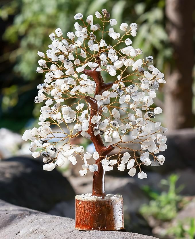 Rainbow Moonstone Crystal Tree Gemstone Tree of Life Chakra Bonsai Tree for Room, Office & Bedroom Decor Spiritual Gift Meditation Birthday Gift for Women Mom her Sister Housewarming Gifts Home