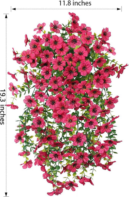 HyeFlora Artificial Flowers for Outdoors Fake Hanging Decoration, 2Pcs Hotpink Spring Decor, Realistic Plants, UV & Fading Resistant Silk Flower for Porch Patio Balcony Planter Yard