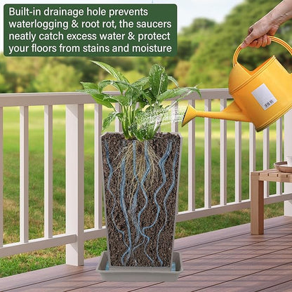 Set of 2 Tall Planter, 21 inch Large Plastic Planter with Drain Hole & Saucers, Large Outdoor Planters for Porch, Garden, Patio, Balcony(Gray Dot)