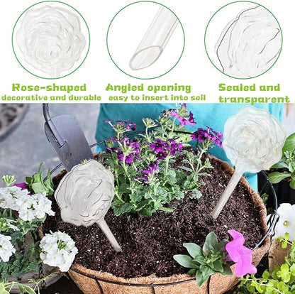 6 Pack Plant Watering Globes, Self Watering Bulbs Drip Irrigation Device for Indoor and Outdoor Plant, Vacation Plant Watering Devices (Rose Shape)