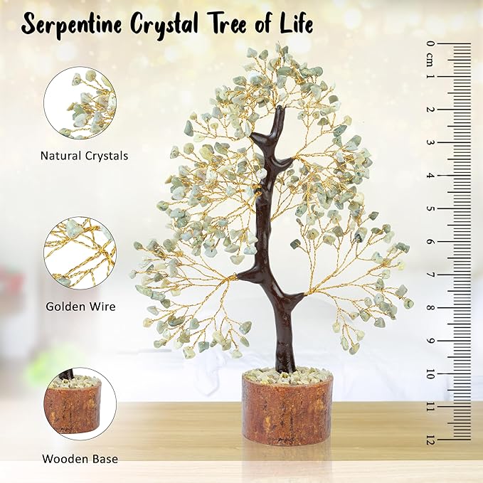Crocon Serpentine Gemstone Tree, Crystal Tree of Life - Chakra Tree - Feng Shui Tree Decor - Money Tree Bonsai - Healing Crystal - Stone Tree - Home Decor - Spiritual Gift - Gem Tree
