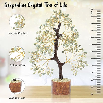 Crocon Serpentine Gemstone Tree, Crystal Tree of Life - Chakra Tree - Feng Shui Tree Decor - Money Tree Bonsai - Healing Crystal - Stone Tree - Home Decor - Spiritual Gift - Gem Tree