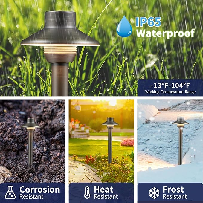 Gardenreet Low Voltage Pathway Lights 12V, LED Landscape Path Lights Outdoor Waterproof, Electric Walkway Lights, Mini Shade Bronze ETL Garden Decorations Without G4 Bulb 12 Pack