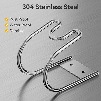 Garden Hose Holder Wall Mount - SS304 Stainless Steel Water Hose Hanger Heavy Duty Rack for Extension Cords Vacuum Hose Outside Silver (2 Pack)