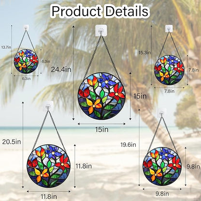 Stained Glass Window Hanging Colorful Flowers and Leaves 9.8" - Suncatcher Door Garden Sun Catcher Home Decor Birthday Christmas Mother's Day for Mom Men Woman Nana Friend