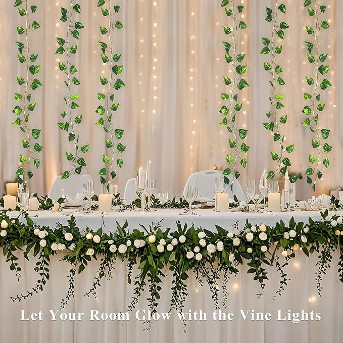 Metaku 33FT 100 LED Vine with Fairy Lights, Battery Operated Pothos String Lights with Remote, Warm White Leaf Lights for Bedroom, Room, Wall, Wedding, Garden, PartyDecor