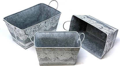 allgala Galvanized Planter Pot Indoor and Outdoor Decoration-Rectangle Grey-3-PC-HD88318