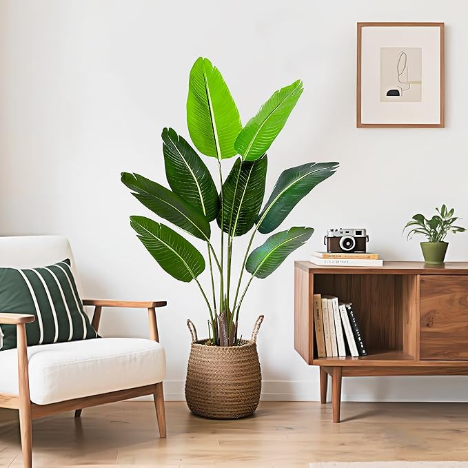 4 Ft Bird of Paradise Artificial Plant, Artificial Tree Faux Tropical Plant Palm Tree with Leaves Trunks Indoor Outdoor Faux Banana Leaf Tree for Home Decor Living Room Office
