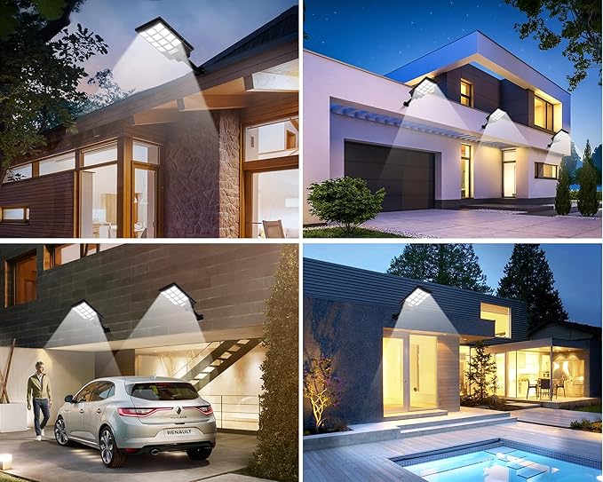 Solar Lights Outdoor for Outside, IP66 Waterproof Solar Street Lights Outdoor with Motion Sensor & Dusk to Dawn, 6500K Security Flood Light for Yard Garden with Remote Control - 2PACK