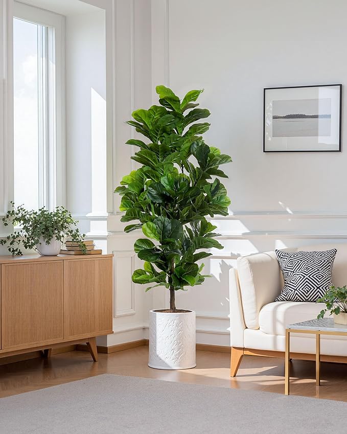 Fiddle Leaf Fig Tree 6ft Tall Artificial Tree in Plastic Pot Fake Ficus Lyrata Plants with 184 Decorative Fiddle Leaves Faux Fig Trees for Home Office Living Room Decor Indoor Outdoor