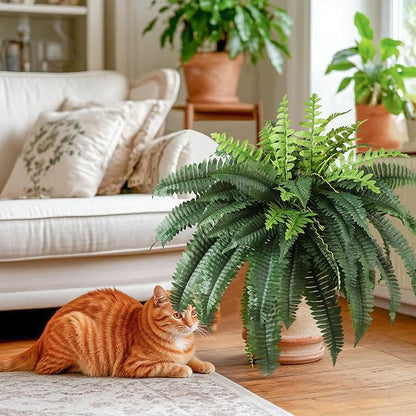Luyue Fake Ferns Artificial Plants Sets of 2, 36" Artificial Boston Ferns for Outdoors Realistic Large Faux Fern Bush with 60 Fronds Hanging Plant for Front Porch Patio Outdoor/Indoor Home Decor