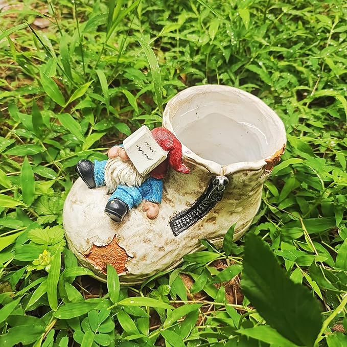 Cute Planter Pot Suitable for Indoor and Outdoor, Small gnome Resin Succulent Plant Flower pots, Decorative Fun Flower pots with Drainage Holes, Ideal Home and Garden Decoration Gifts