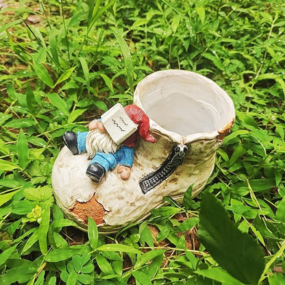 Cute Planter Pot Suitable for Indoor and Outdoor, Small gnome Resin Succulent Plant Flower pots, Decorative Fun Flower pots with Drainage Holes, Ideal Home and Garden Decoration Gifts