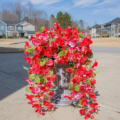 Fake Hibiscus Artificial Hanging Flowers Plants for Outdoors Spring Decoration, 2pcs Silk Hibiscus Vines Realistic UV Resistant Red Faux Flowers for Outside Planter Porch Patio Yard Home Wedding Party