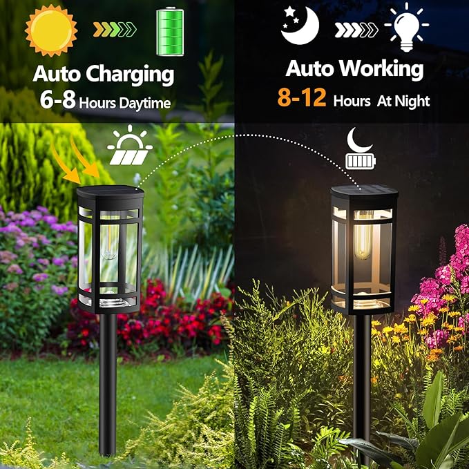 EXCMARK 8 Pack Solar Lights Outdoor Waterproof for Garden Pathway Walkway Driveway Yard Lawn Decorative Landscape Lighting. (Warm White Light, 8)