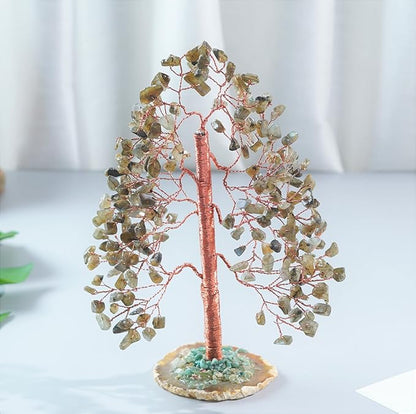 Labradorite Crystal Tree of Life - Handmade Gemstone With Geode Agate Slice Base, Chakra and Feng Shui Decor, Money Tree, Spiritual Gift, Artificial Healing Crystal