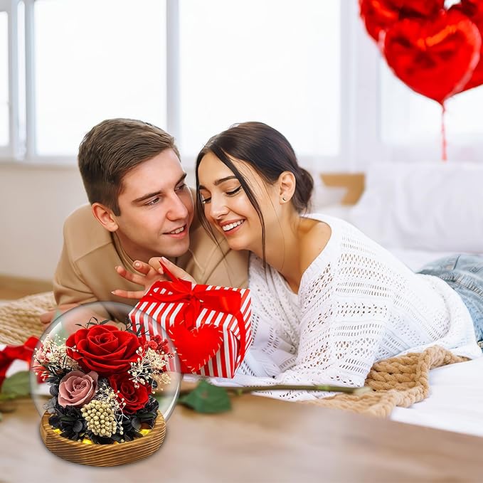 MOKOQI Red Rose Birthday Gifts for Women Forever Rose Flowers for Delivery Prime Preserved Flowers in Glass Dome | Valentines Day Gifts for Her Mom Wife Grandma on Christmas Birthday