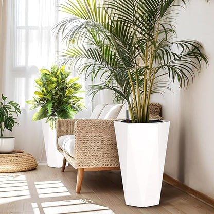 22.4 Inch Tall Planters for Outdoor Indoor Plants Set of 2, Tapered Large Flower Pots with 2 Trays and a Water Level Monitor with Wheels Planter Pots, Plant Pot for Patio, Balcony, Lounge