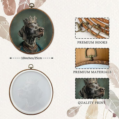 DEQSX Vintage German Shorthaired Pointer Round Wall Art, German Shorthaired Pointer Gifts, Rustic Renaissance Style Dog Wall Decor Canvas Prints Posters for Bedroom Living Room, 10x10 Inches