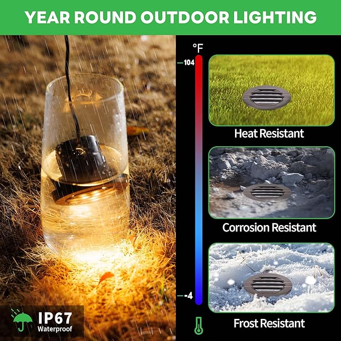 Ground Well Lights, Landscape LED Low Voltage In-Ground Lights, Outdoor Waterproof IP67, 12V Wired Aluminum Grille Top ORB for Wall 6W 350LM 8 Pack, Color Temp Random: 3000K or 5CCT