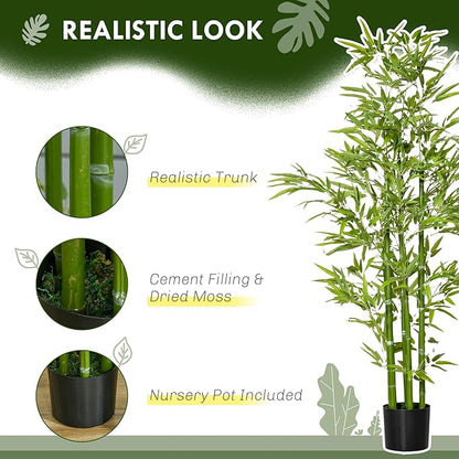 HOMCOM 5FT Artificial Bamboo Tree, Decorative Fake Plant in Nursery Pot for Indoor or Outdoor Decor, Green