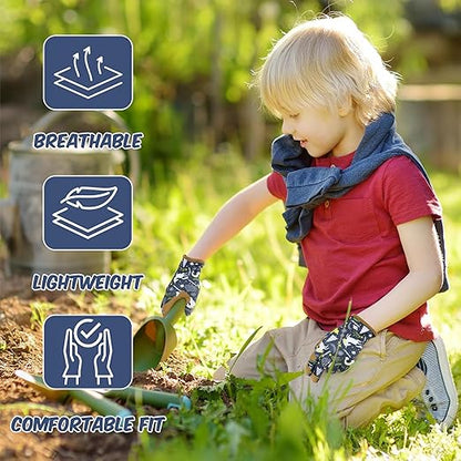 HANDLANDY Kids Genuine Leather Gardening Gloves for ages 3-11, Children Toddler Work Outdoor Playing Gloves for Boys Girls Gift (Small (for age 2-4), Blue)