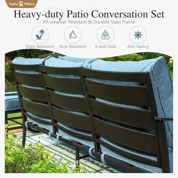 Sophia & William Patio Furniture Sets for 7 Outdoor Conversation Set 7 Pcs with 2 x Swivel Sofa Chairs, 2 x Armrest Chairs, 1 x 3-Seat Sofa, 2 x Ottomans for Coffee Garden Backyard Poolside Navy