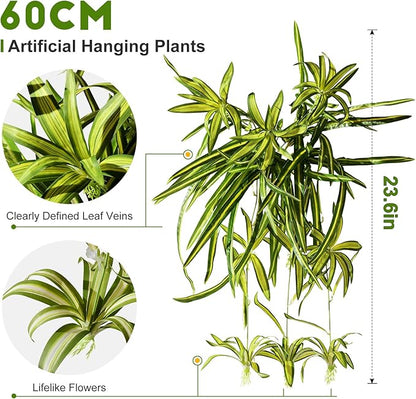 2 Pcs Artificial Spider Hanging Plant Artificial Bracketplant Chlorophytum Fake Greenery for Outdoor Porch Patio Window Shelf Office Garden Home Decor (Green)