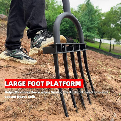 Garden Fork, Pitchforks for Digging Composting Spading, Long Hand Tiller & Cultivator - 5 Tine, 45 inches
