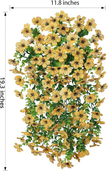 HyeFlora Artificial Hanging Flowers for Outdoors Decoration, 2pcs Fake Daisy with Eucalyptus Leaves for Garden Yard Porch (Yellow)