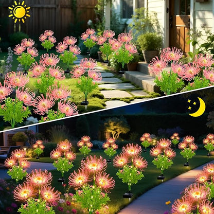 Solar Garden Flower Lights Outdoor,4 Pack 12-Head Pink Spider Lily Waterproof with Glowing Stems,Elegant Yard & Patio Decor,Ideal Valentine's,Thanksgiving & Gardening Gifts for Women,mothers & Grandma