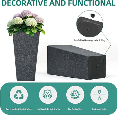 28" Tall Planters Set of 2, Oversized Terrazzo-Look PP Outdoor Pots for Plants, Versatile Indoor/Outdoor Flower Pots w/Drainage Hole for Patio, Garden, Porch & Living Room Decor, Ideal Gift