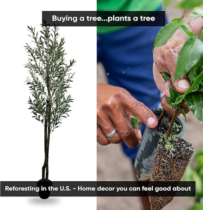 Cypress & Alabaster Handmade 6ft Young Olive Artificial Tree with Ethically Sourced Real Wood Trunks, Hypoallergenic, 6-Foot, Green