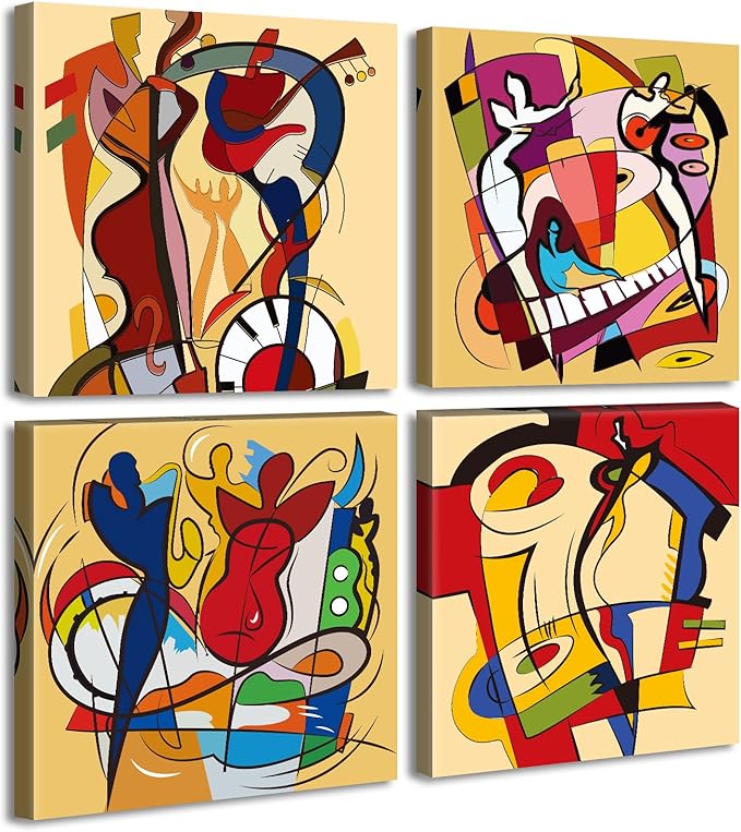 Modern Abstract Music Wall Art Colorful Music Graffiti Canvas Painting Prints Abstract Wall Pictures for Living Room Bedroom Decor Home Office Framed Artwork 12x12 In
