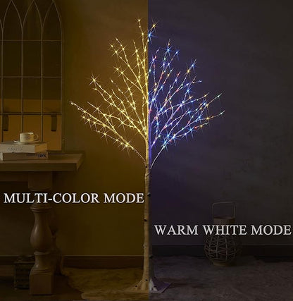 Hairui Pre Lit Birch Tree with 255L Multi Color and Warm White Fairy Lights 8 Functions 5FT, Lighted Tree for Indoor Outdoor Halloween Christmas Holiday Party Decoration