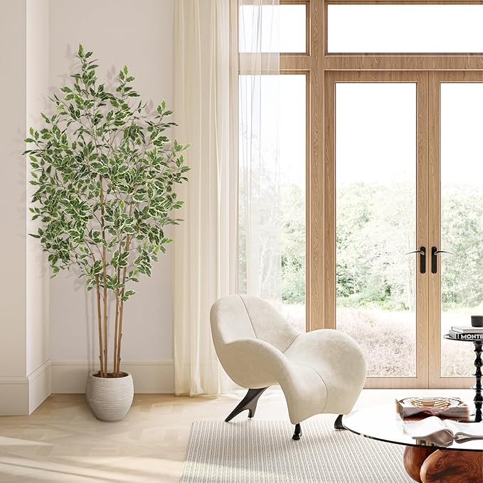 Ficus Tree Artificial 7ft - Artificial Ficus Trees Indoor with Natural Trunk and Lifelike Leaves - Faux Ficus Tree for Home Office Corner Indoor Decor
