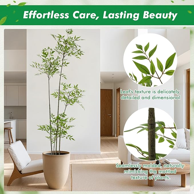 Giegxin 6ft Faux Bamboo Tree Indoor Artificial Nandina Tree Realistic Large Fake Plants Potted Planter Tall Foliage Floor Plant for Home Office Corner Room Decor Greenery Housewarming Gift(Green)