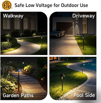 Gardenreet Outdoor Brass Pathway Lights, Warm & Neutral White Adjustable Low Voltage Landscape Path Lighting, 12v Walkway Light LED Waterproof, Bronze for Outside Garden Yard with G4 Bulb (4 Pack)